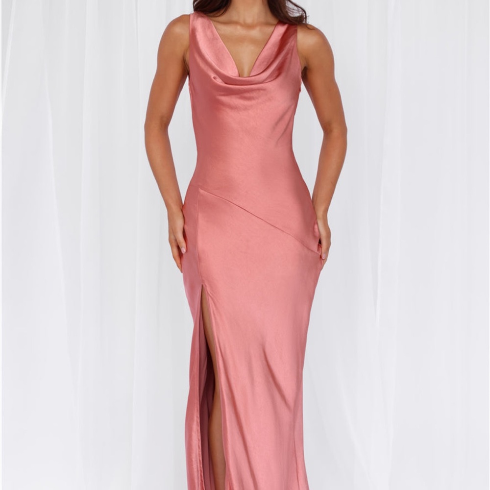 The Loretta Cowl Satin Maxi Dress Rose